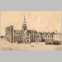 L'abbatiale Saint-Pierre de Corbie au XVIIIe siècle, avant sa réduction des deux tiers entre 1810 et 1817 et bâtiments abbatiaux (Bycro, Wikipedia).jpg